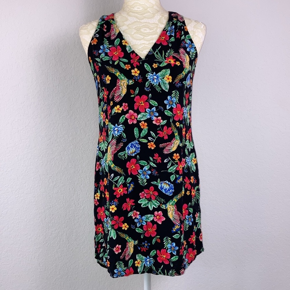 Old Navy Sleeveless Cutout Back Shift Dress Black Floral XS Rayon Viscose - Picture 5 of 11